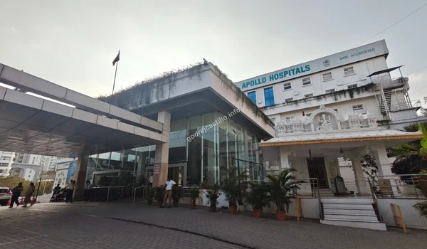Wide view of the Apollo Hospitals entrance and drop-off zone ensuring quick emergency access for Godrej Castillo residents.
