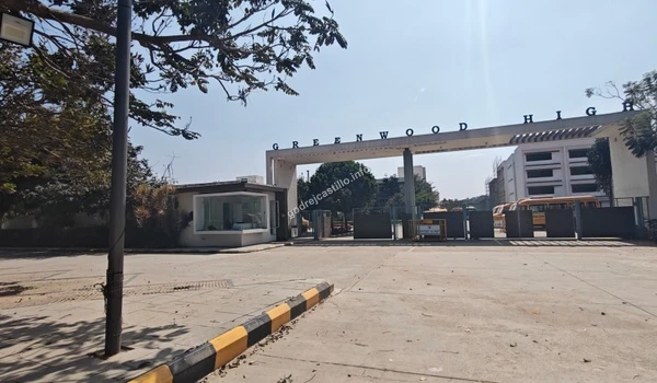 The main entrance of Greenwood High, a prestigious educational institution conveniently situated in the immediate vicinity of Godrej Castillo