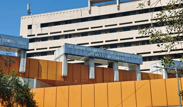 Front view of Sri Jayadeva Institute of Cardiovascular Sciences and Research providing top cardiac care near Godrej Castillo.