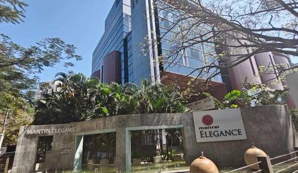 The premium front view of the Mantri Elegance business center, providing excellent nearby commercial facilities for residents of Godrej Castillo.