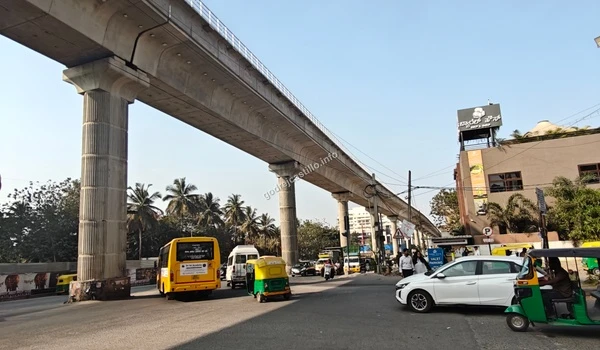 View of the operational elevated metro track over a busy street, highlighting excellent urban connectivity near Godrej Castillo