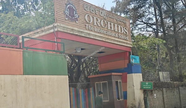 The entrance of Orchids The International School captured during the day, highlighting the fantastic neighborhood amenities around Godrej Castillo