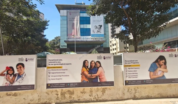 Informative banner highlighting exceptional gynecological care at Rainbow Hospitals easily reachable from Godrej Castillo.